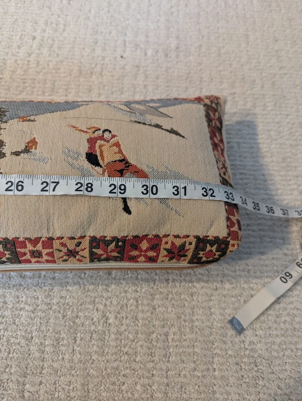 CRATE & BARREL Vintage Skier Tapestry Pillow Made In France